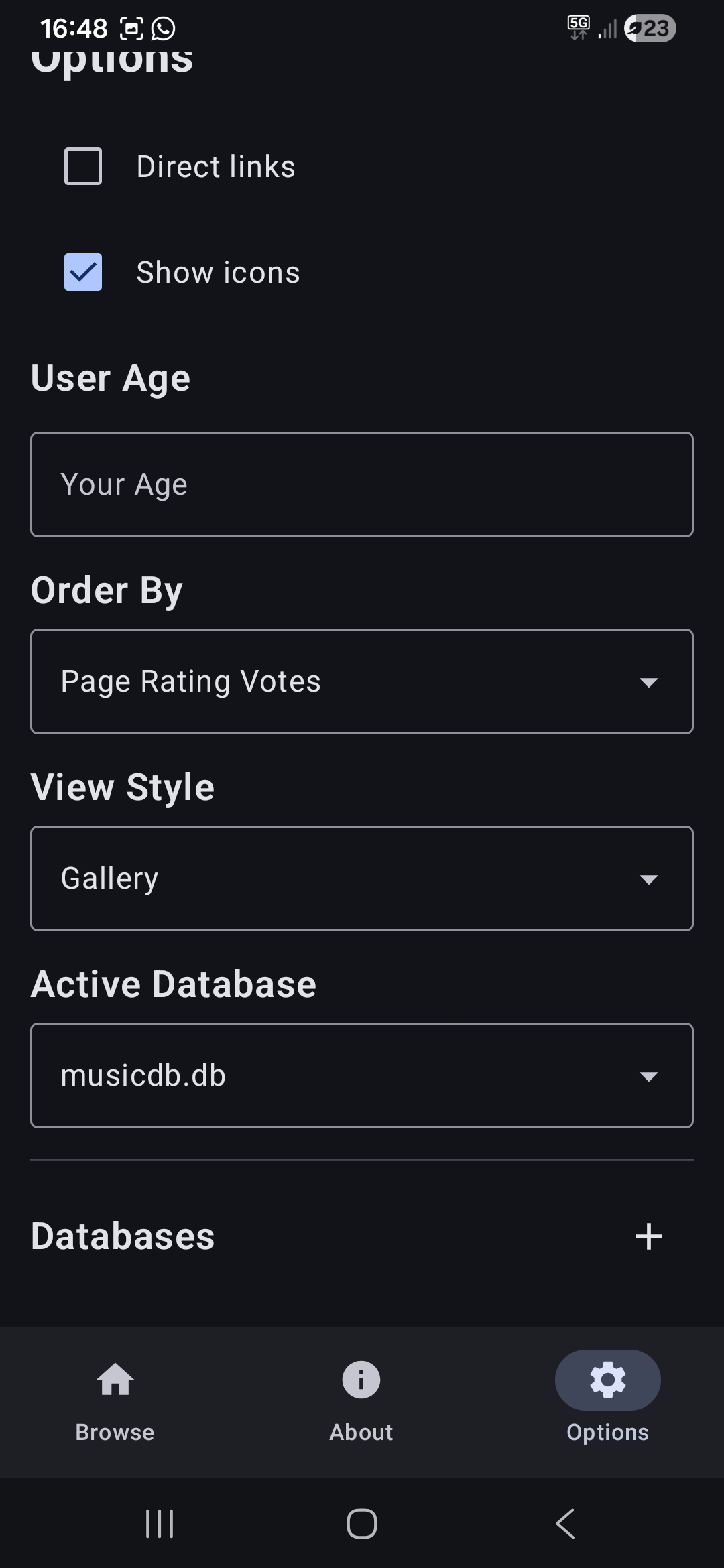 Offline Web Search - Options window